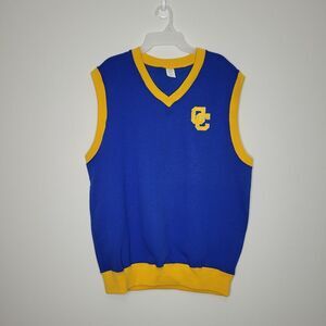 Vintage yellow blue colorblock varsity GC v neck preppy sporty vest size large